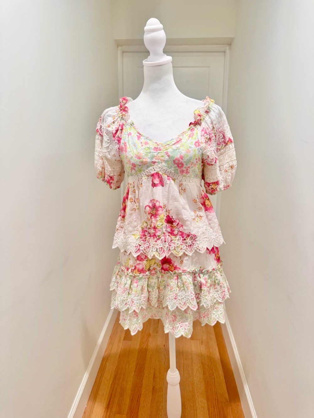 LoveShackFancy White Floral Smocked Waist Mini Skirt - Picture 5 of 5